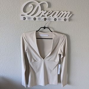 Susana Monaco Cream Long Sleeve Blouse